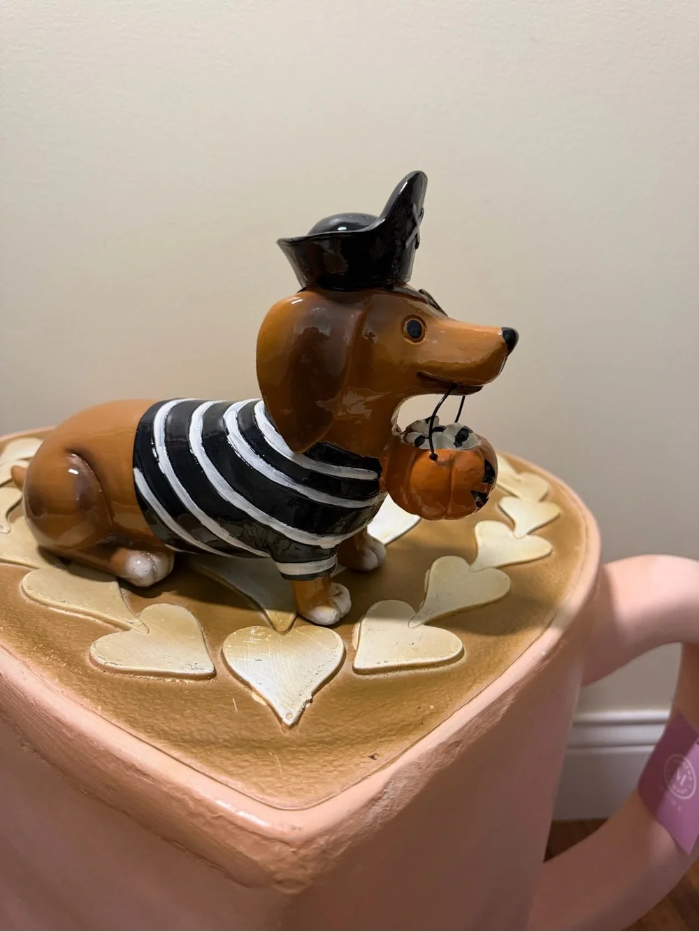 Halloween Resin Dachshund Pirate Dog with Pumpkin Treat Pail